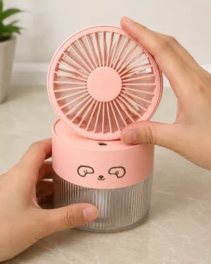 Adorable Compact Personal Fan with Humidity Control – Rose Pink USB-Powered Tabletop Fan