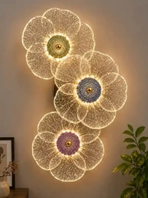 Elegant Crystal Petal Wall Lamp – 3-Flower LED Illumination Display