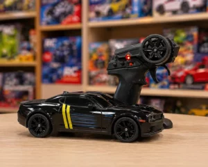 High-Performance RC Muscle Car – Black with Racing Stripes