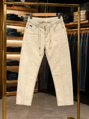 Men's Beige Drawstring Pants – Contemporary Smart Fit Casual Trousers