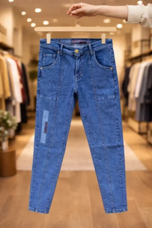 Men's Contemporary Blue Denim Jeans – Stylish Panel Construction Premium Fit