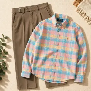 Comfortable Plaid Button-Down Shirt & Khaki Trousers Combo