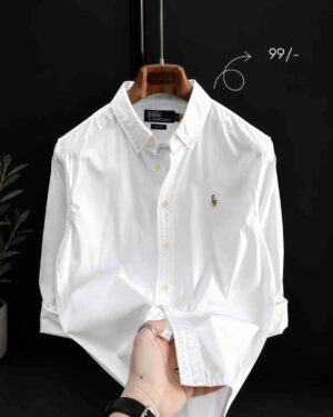 Men's White Full-Length Sleeve Shirt | Cotton Blend for Casual & Business Wear