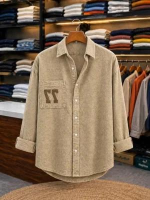 Men's Olive Green Corduroy Shirt with Full-Length Sleeves – Premium Comfort & Style