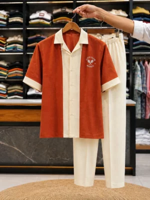 Rust & Cream Men's Two-Piece Ensemble - Premium Comfort at ৳291