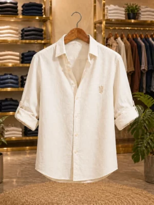 Men's Classic Ivory Long-Sleeve Shirt – Versatile Premium Casual Style