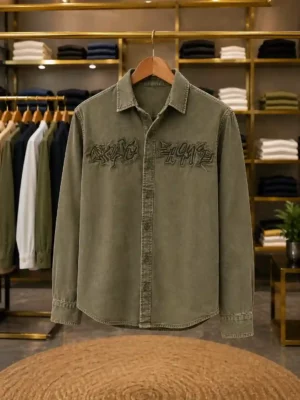 Olive Green Printed Full Sleeve Casual Shirt for Men – Contemporary Urban Wear