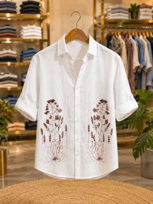 Men's White Floral Half-Sleeve Shirt – Everyday Comfort & Style