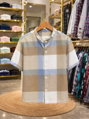 Men's Vibrant Plaid Shirt with Multi-Tone Check Pattern – Short Sleeve Contemporary Fit