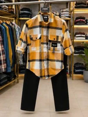 Men's Smart Wear Combo Set – Patterned Shirt & Plain Trousers