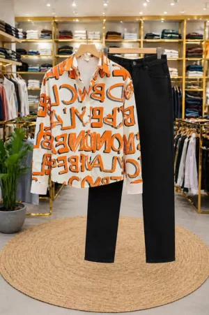 Men's Modern Combo Collection – Patterned Shirt with Coordinating Solid Trousers