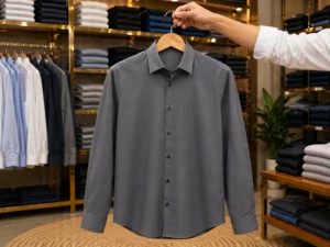 Men's Smart Grey Shirt with Long Sleeves – Modern Fit Premium Fabric
