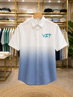 Men's White to Blue Ombre Half-Sleeve Casual Shirt - Premium Quality