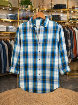 Men's Blue Plaid Button-Down Shirt – Versatile Checked Design for Casual & Smart Styling