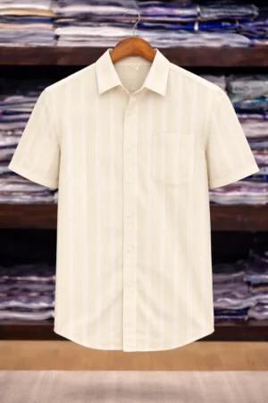 Men's Classic White Striped Half-Sleeve Casual Shirt - Premium Comfort Fit