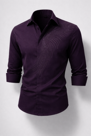Men's Purple Party Shirt with Embroidered Accents - Premium Formal Wear