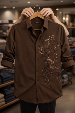 Men's Casual Shirt with Artistic Deer Embroidery - Premium Quality Design