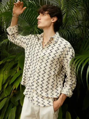 Manhattan Vibes Premium Zigzag Linen-Cotton Vacation Shirt for Men