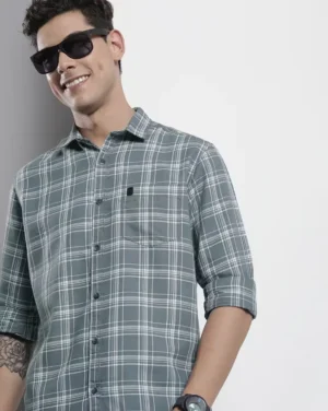 Charcoal & Ivory Tartan Slim Fit Casual Shirt – Modern Versatility with Premium Comfort