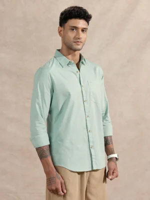 Men's Mint Green Cotton Casual Shirt - Premium Quality Tailored Fit