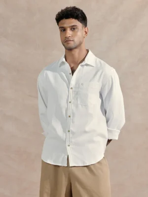 Men's White Textured Cotton Long Sleeve Shirt – Premium Quality & Style