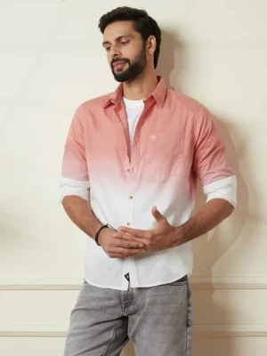 Men's Gradient Blush-to-White Ombre Casual Shirt