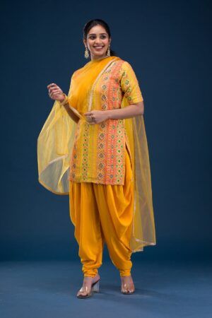 Vibrant Yellow Printed Georgette Ready-Made Salwar Suit
