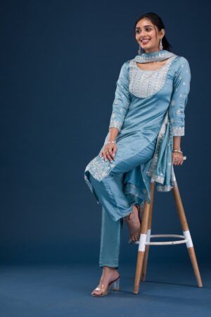 Azure Zariwork Premium Silk Readymade Salwar Suit