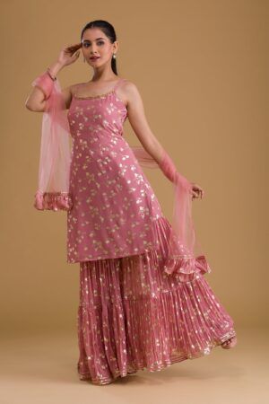 Blush Printed Georgette Designer Sharara Ensemble