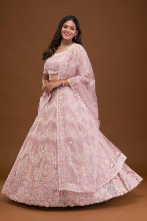Embroidered Net Readymade Lehenga with Intricate Threadwork