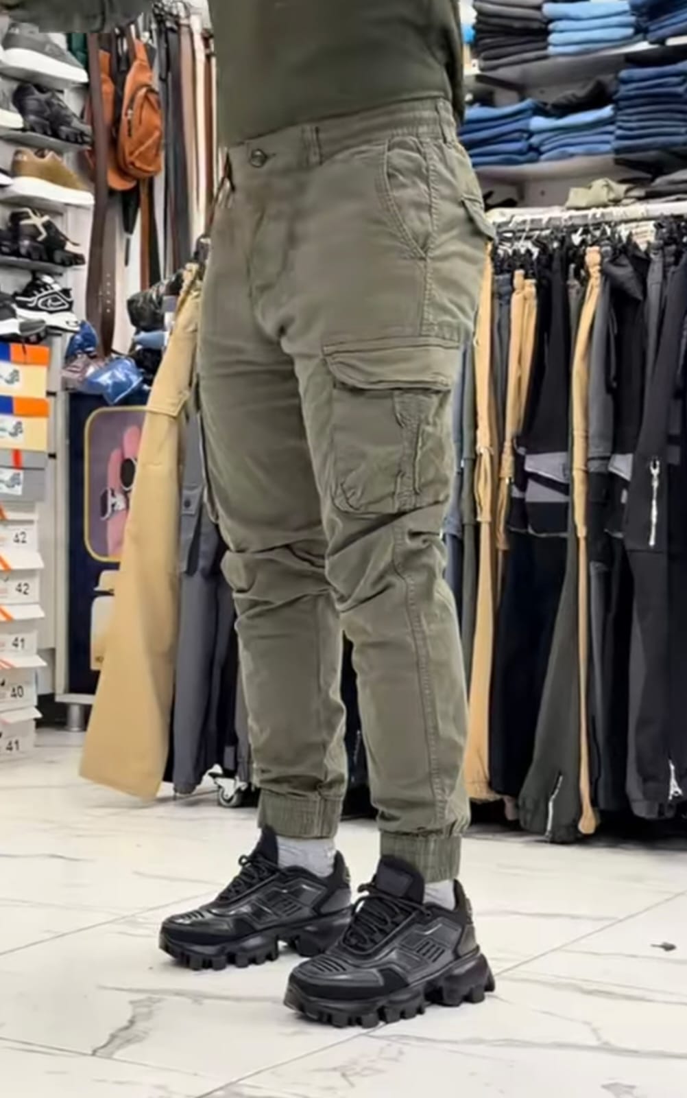 Men's Olive Green Tactical Cargo Joggers – Streetwear Utility Pants
