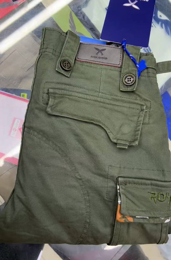 Men's Olive Green Cotton Cargo Trousers - Multi-Pocket Regular Fit Combat Pants with Camo Lining