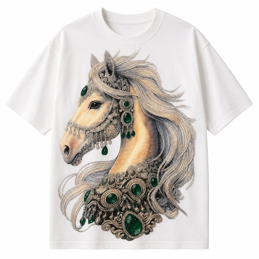 Oversized White Horse Graphic Streetwear T-Shirt | Casual Tee