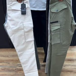 Men's Slim Fit Cotton Cargo Trousers with Snap Flap Pockets