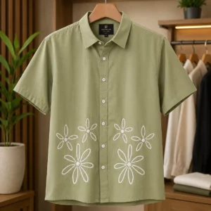 Men's Floral Embroidered Half-Sleeve Shirt | Modern Casual Wear | Summer Essential